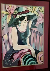 Original Acrylic Painting Elegant Woman in Floral Hat Portrait Fashion Wall Art