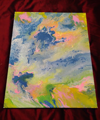 Painting – Abstract Fluid Art Blue Green Pink Yellow – Unframed