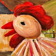 Original Rooster Painting by Miami Artist Nuria Mesa „Gallito Kikirikí“
