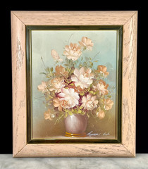 Vtg 80s Floral Still Life Oil Painting Original Wood Frame 13”x11” Robert Cox