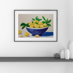 ORIGINAL ABSTRACT ARTWORK LEMON BOWL PAINTING ACRYLIC ON CANVAS 16X12 ooak