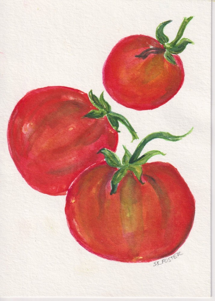 5×7 Red Tomatoes Original Watercolor Painting, Fruit by Sharon Foster