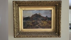 Antique Oil On Canvas Painting, Countryside Scene, Signed