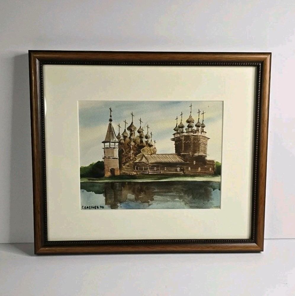 Original Watercolor Kizhi Pogost Russia – 1988 Signed Framed Russian Church Art