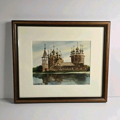 Original Watercolor Kizhi Pogost Russia – 1988 Signed Framed Russian Church Art