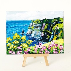 Cliffs of Moher Painting Irish Wall Art Original Art Ireland Oil Impasto 6 x 8″