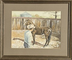 Bob Moline, Texan (1938-2021) Ranch Scene Watercolor Painting – „Breaking Pen“