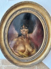 Julian Ritter Original Oil Painting – Rare Mid-Century Nude of a Black Woman