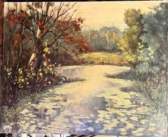 Vintage American Impressionist Oil Painting Art Landscape Water Lilies Gebhardt