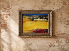 Framed Impressionist Landscape Painting Red Poppies Countryside Cottage Wall Art