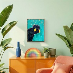 DANVERRS Black Cockatoo Aqua Yellow Tail Original 12×9” Canvas Painting Tasmania