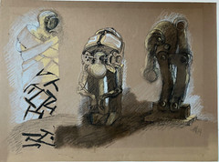 „““Evolution IV““, Wulfried Hengstenberg, 1979, coal/pastel, 68×50 cm“
