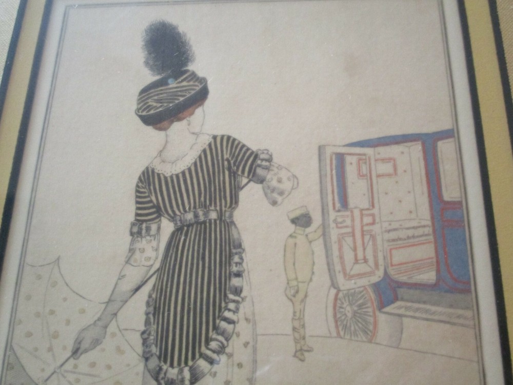 ANTIQUE ART DECO PAINTING PORTRAIT WOMAN BLACK AMERICANA SIGNED SIMEON 1910’S