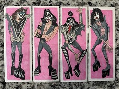 KISS CARD – ACEO – Art Sketch 8 Cards Rock Painting Bi-fold Drawing 3.5 X 2.5
