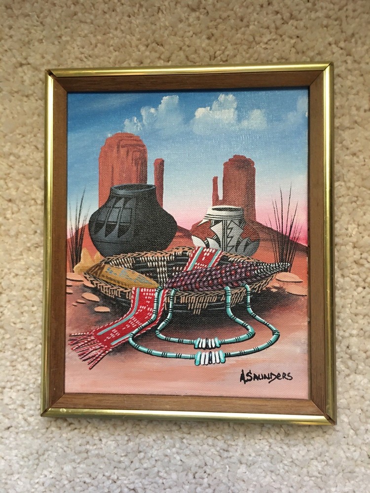 Vintage Southwest Painting Signed Andy Saunders 9” x 7” Image