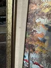 Vintage Matted & Framed Impressionist Canvas Paris Cafe Painting 12.5 x 14.5