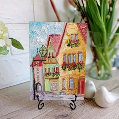 City Houses Oil Painting 15×20 cm City Landscape Original Painting on Painting Board