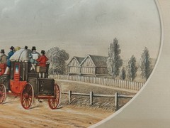ANTIQUE 1853 ORIGINAL WATERCOLOUR PAINTING BY B FENNING STAGECOACH WITH HORSES.