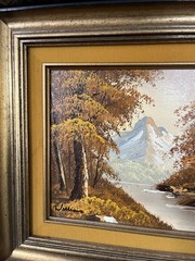 Vintage Oil On Canvas Painting Landscape Mountain River Scene Art Framed Signed