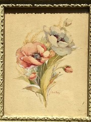 Pair Doris Perry Floral Flower Watercolor Painting Signed Art Noveau Gesso Frame