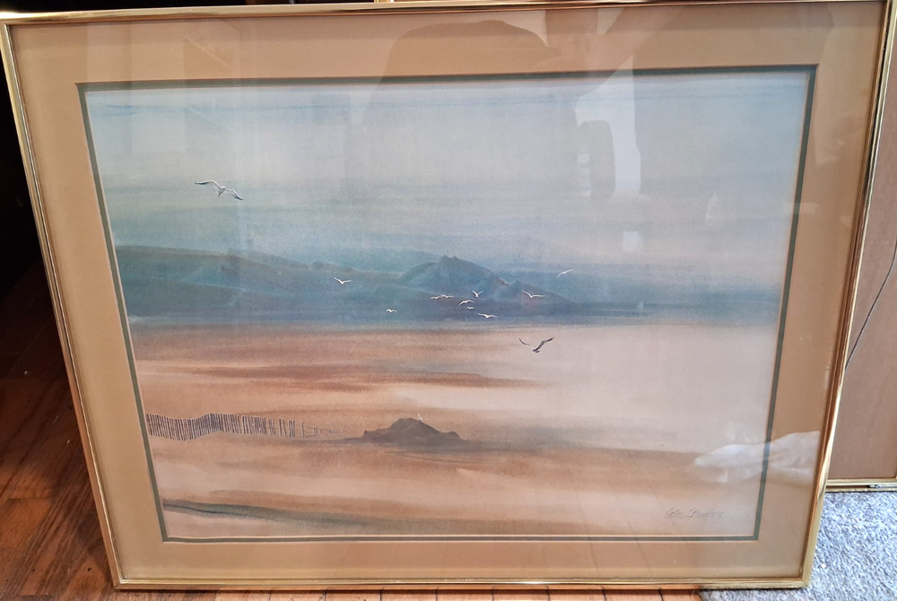 24″ LONG x 18″ WIDE FRAMED WALL PICTURE „A DAY AT THE BEACH“ WITH SEAGULLS