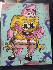 16 x 20 Shortiez Ink Acrylic Painted SpongeBob Patrick Graffiti Drip Canvas