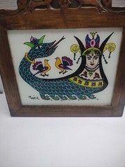 Shahmaran reverse glass painting Anatolian Folk Culture Turkey Signed Framed