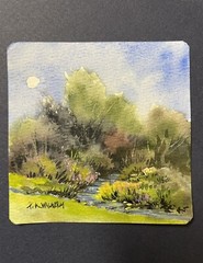 4”x4” Original Watercolor By Pamela Wilhelm With 6”x6” Navy Blue Backing