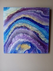 Acrylic Pour Painting Original On Canvas 12 x 12 Abstract Purple & Pinks Gloss
