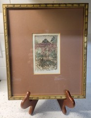 pretty signed,matted,and framed watercolor of fountain in South Carolina