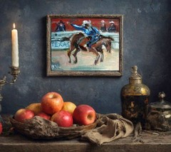 Texas Cowboy 6×8″ Rodeo Oil painting 100% Handmade original Western art