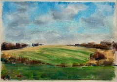 ::FRANZ EHMKE *1928 -2018 BERLIN CORNFELDER MEADOW SKY BLUE PASTEL SIGNED