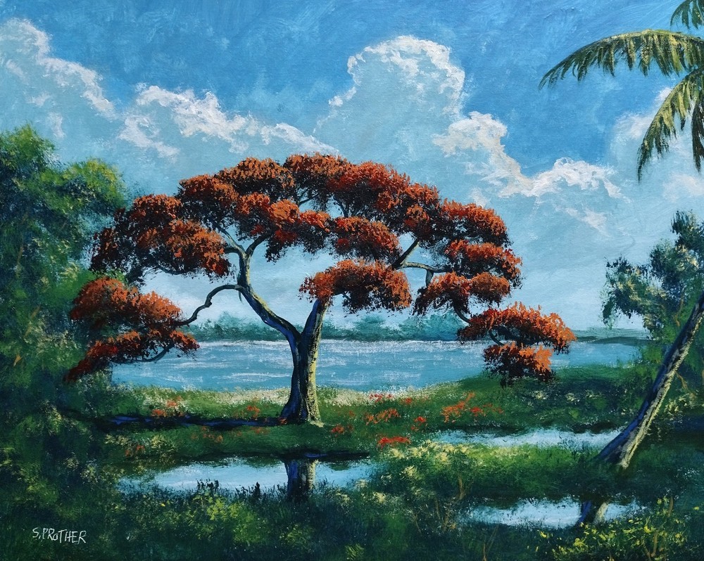 Florida Landscape Painting Tropical Royal Poinciana Artist Stan Prather