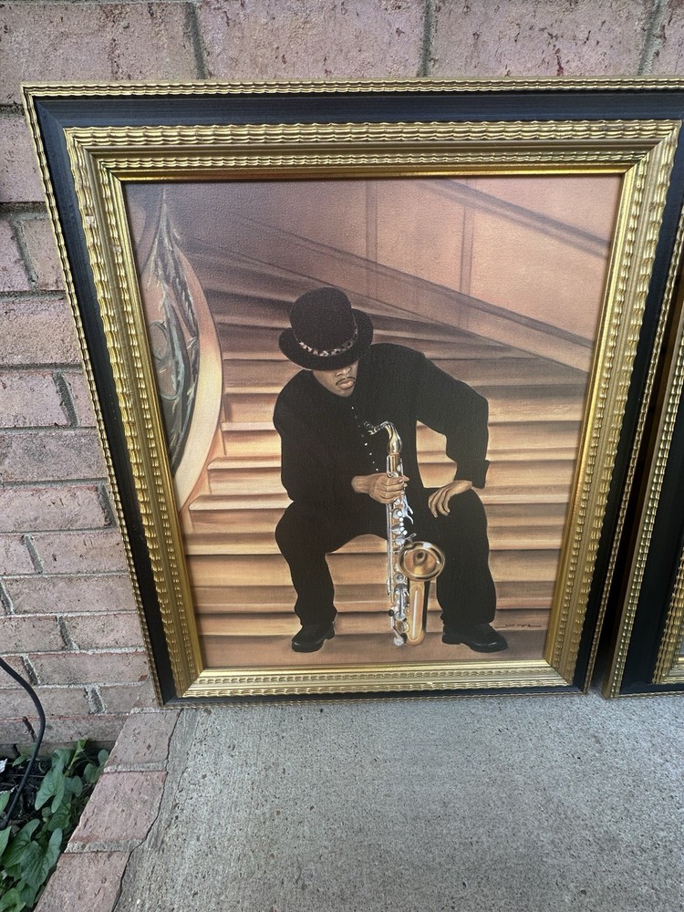 Large June Marie Jazz Art Prints “Stairway To The Blues” & “Man With A Sax” Set