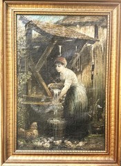 ANTQ Mid-19th C Original European School O/C „Peasant Woman By The Well“, Signed