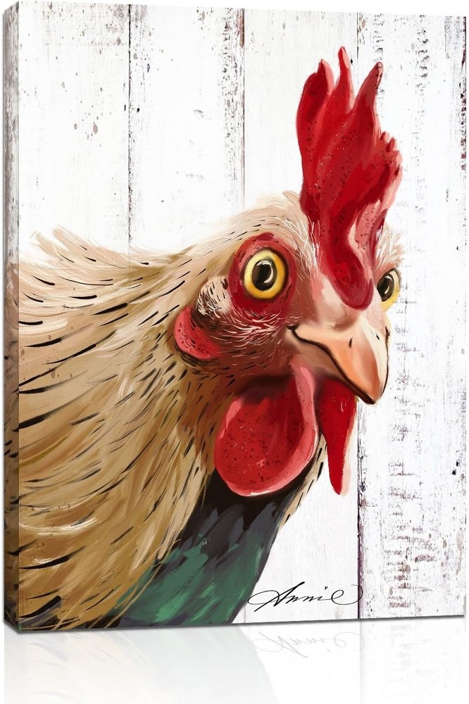 Rooster Kitchen Decor Wall art – Abstract Farmhouse Chicken Canvas Painting Pict