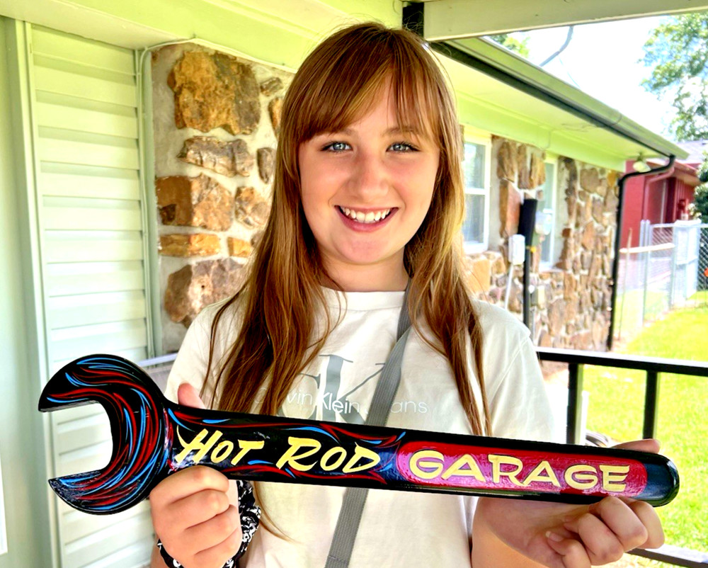19″ Pinstriped Rat Rod Tool Hand Painted Wrench Hotrod Garage Auto Shop Sign Art
