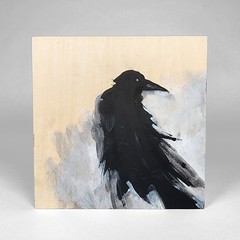 Original Painting Crow Raven Black Bird Art Expressionism Cradled Wood Signed 6″