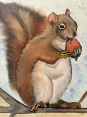 Original oil painting art on canvas 11 x 14 in portrait cute squirrel-free ship
