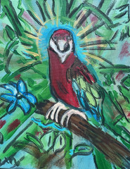 Soul Scarlet Macaw 11 X 14″ Neo Impressionist Modern Acrylic Painting Canvas