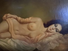 Large Vintage Reclining Nude Woman Oil Painting