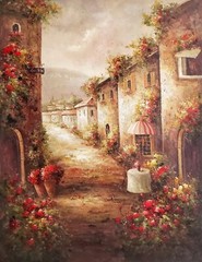Tuscan Village – #3A28-1 , 48×36, 100% Hand painted Oil Painting on Canvas