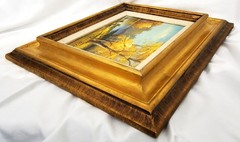 LANDSCAPE PAINTING river through trees canvas art in wood frame SIGNED by artist