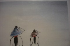 Original Watercolor on Silk Three Vietnamese Women Signed by Artist