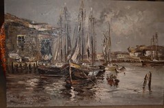 B Wilder Signed Boat Ship Fish Harbor Impressionism Large Original Oil Painting