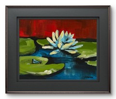 R Stevens Water Lily Pond Original Impressionist Painting 11×14 Floral Art