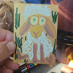 miniature folk art sheep painting on paper small original unframed