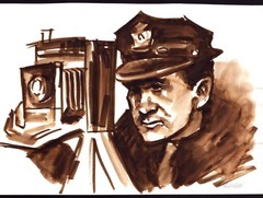 Original 1950s POLICE CRIME PHOTOGRAPHER Watercolor Painting on Paper