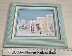 Vintge Original Southwest Pueblo Listed J ARICOPA Desert SIGNED Aqua Green FRAME
