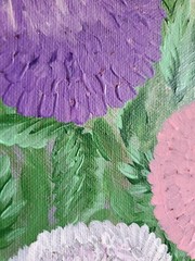 Handmade Painting Acrylic Art Panel 14x11x1/16 Garden Flowers Asters Decor